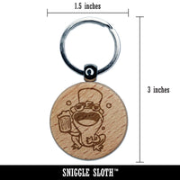 Singing Beer Frog Leprechaun Hat Saint Patricks Day Engraved Wood Round Keychain Tag Charm