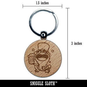 Singing Beer Frog Leprechaun Hat Saint Patricks Day Engraved Wood Round Keychain Tag Charm