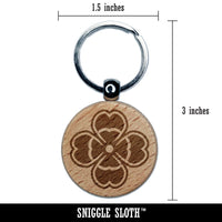 Stylish Modern Four Leaf Clover Shamrock Floral Flower Engraved Wood Round Keychain Tag Charm