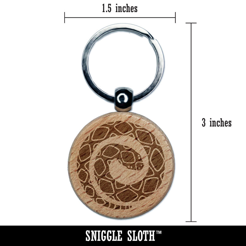 Tribal Coiled Patterned Snake Spiral Engraved Wood Round Keychain Tag Charm