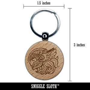 Valkyrie Female Viking Warrior Knight Winged Helmet Engraved Wood Round Keychain Tag Charm