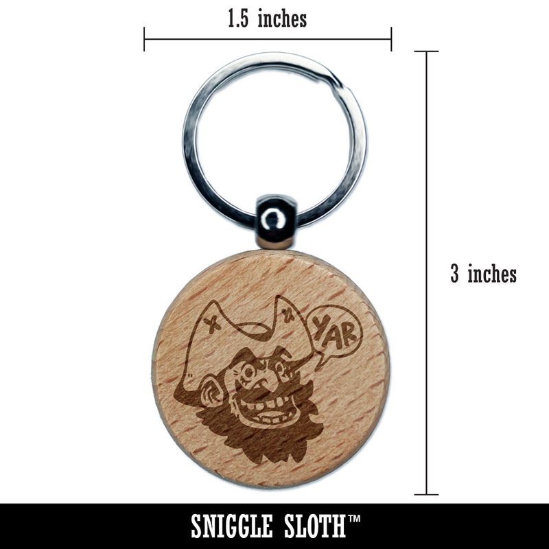 Yar Pirate Head Hat Agreeing Speech Bubble Engraved Wood Round Keychain Tag Charm