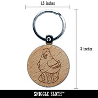 Chicken Hen Sitting On Easter Egg Engraved Wood Round Keychain Tag Charm