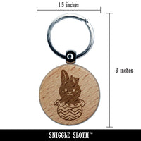 Chocolate Easter Bunny Rabbit Unwrapped Foil Engraved Wood Round Keychain Tag Charm