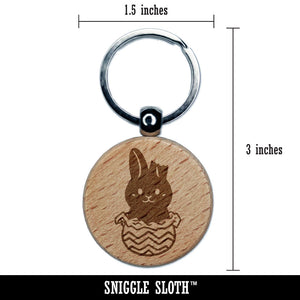 Chocolate Easter Bunny Rabbit Unwrapped Foil Engraved Wood Round Keychain Tag Charm