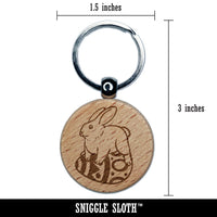 Easter Bunny Rabbit on Egg Spring Engraved Wood Round Keychain Tag Charm