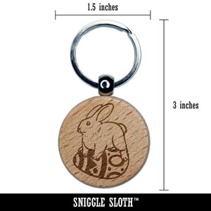 Easter Bunny Rabbit on Egg Spring Engraved Wood Round Keychain Tag Charm