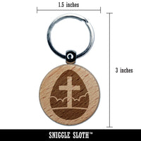 Easter Egg Christian Cross Cloudy Sky Engraved Wood Round Keychain Tag Charm