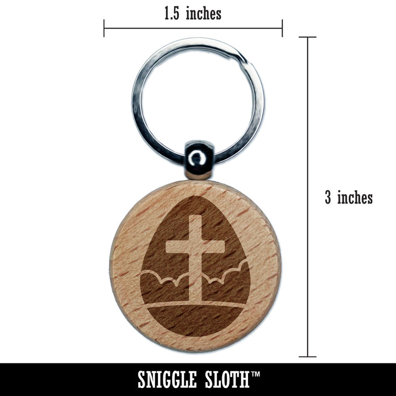 Easter Egg Christian Cross Cloudy Sky Engraved Wood Round Keychain Tag Charm