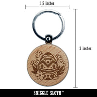 Easter Egg Hidden In Flowers and Grass Engraved Wood Round Keychain Tag Charm