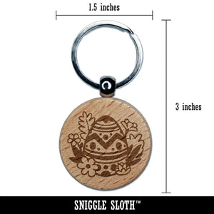 Easter Egg Hidden In Flowers and Grass Engraved Wood Round Keychain Tag Charm