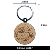 Easter Lamb Sitting In Grass and Flowers Engraved Wood Round Keychain Tag Charm