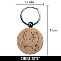 Happy Shaggy Dog Running Smile Engraved Wood Round Keychain Tag Charm