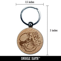 Kiss Me Irish Leprechaun Saint Patricks Day Shamrock Clover Engraved Wood Round Keychain Tag Charm