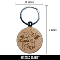 Little Big Mouth Monster Devil Demon Engraved Wood Round Keychain Tag Charm