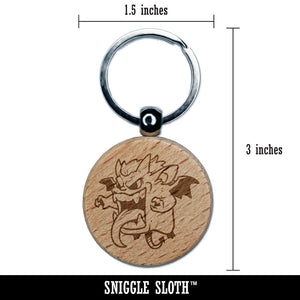 Little Big Mouth Monster Devil Demon Engraved Wood Round Keychain Tag Charm