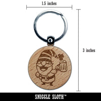 Saint Patricks Day Gnome with Clover Hat and Beer Mug Engraved Wood Round Keychain Tag Charm