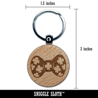 Shamrock Clover Bow Tie Saint Patricks Day Engraved Wood Round Keychain Tag Charm