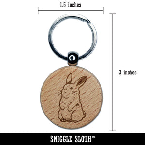 Standing Easter Bunny Rabbit Engraved Wood Round Keychain Tag Charm