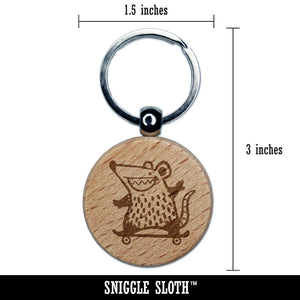 Awesome Opossum on Skateboard Cool Sport Engraved Wood Round Keychain Tag Charm