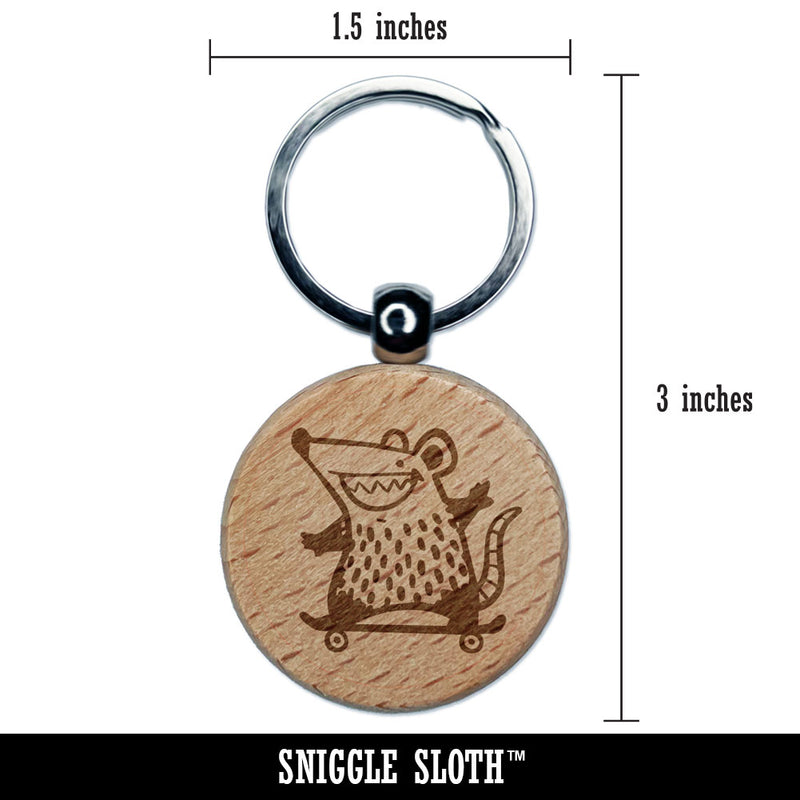 Awesome Opossum on Skateboard Cool Sport Engraved Wood Round Keychain Tag Charm