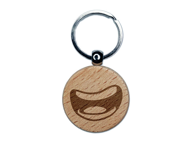 Big Cartoon Smile Mouth Wide Open Teeth Engraved Wood Round Keychain Tag Charm