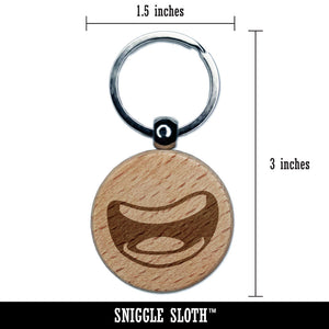 Big Cartoon Smile Mouth Wide Open Teeth Engraved Wood Round Keychain Tag Charm
