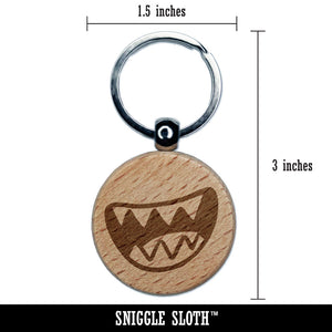 Big Cartoon Smile Sharp Shark Teeth Engraved Wood Round Keychain Tag Charm