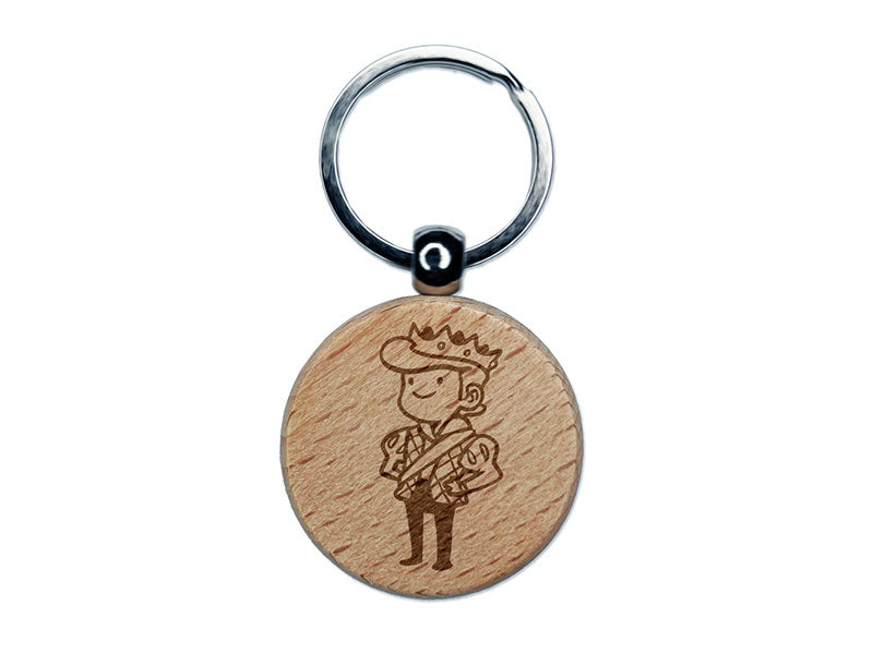 Cartoon Medieval Prince Royalty Crown Engraved Wood Round Keychain Tag Charm