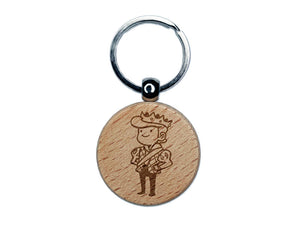 Cartoon Medieval Prince Royalty Crown Engraved Wood Round Keychain Tag Charm