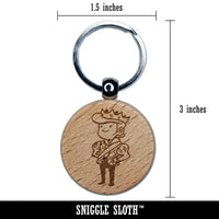 Cartoon Medieval Prince Royalty Crown Engraved Wood Round Keychain Tag Charm