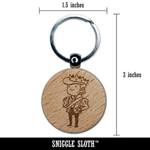 Cartoon Medieval Prince Royalty Crown Engraved Wood Round Keychain Tag Charm