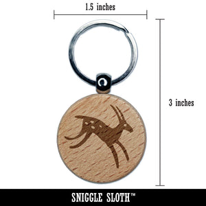Cave Drawing Deer Gazelle Antelope Petroglyph Engraved Wood Round Keychain Tag Charm