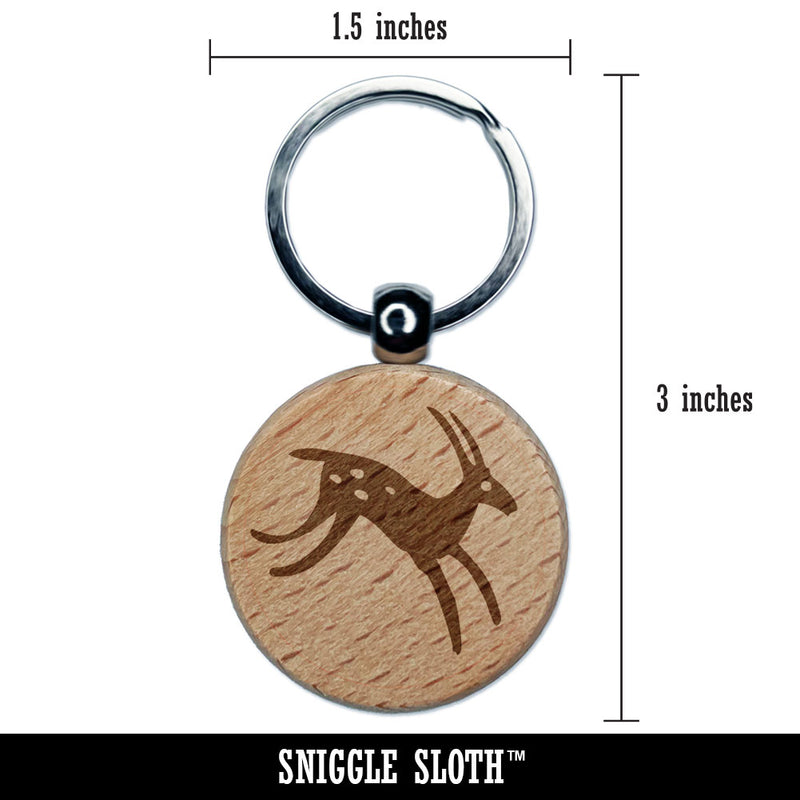 Cave Drawing Deer Gazelle Antelope Petroglyph Engraved Wood Round Keychain Tag Charm