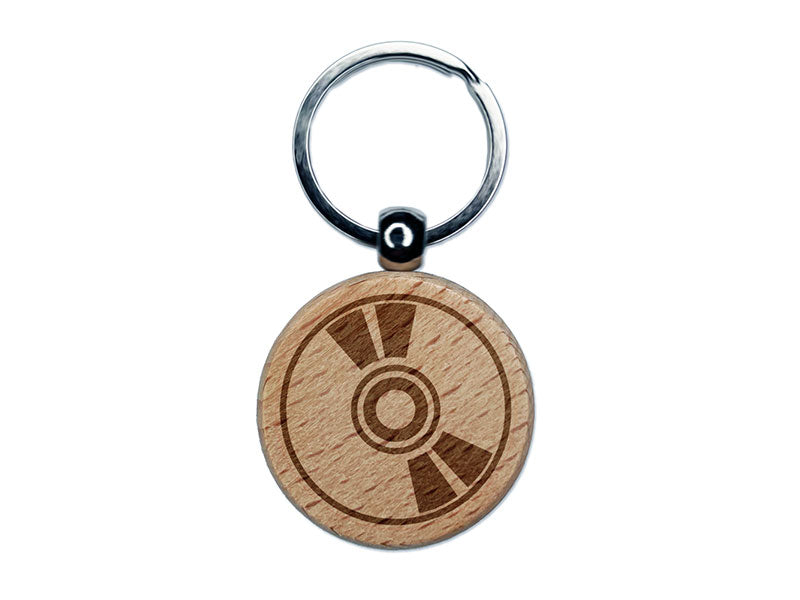 CD ROM Compact Disk DVD Engraved Wood Round Keychain Tag Charm