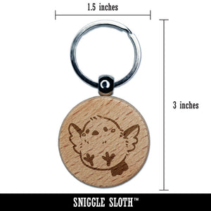 Chubby Chibi Flying Bird Cartoon Engraved Wood Round Keychain Tag Charm