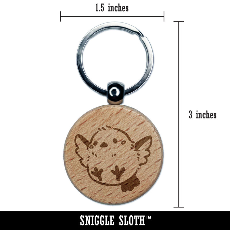 Chubby Chibi Flying Bird Cartoon Engraved Wood Round Keychain Tag Charm