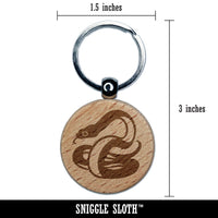 Coiled Cautious Snake Serpent Engraved Wood Round Keychain Tag Charm