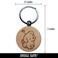 Confused Puppy Head Tilt Dog Question Mark Engraved Wood Round Keychain Tag Charm