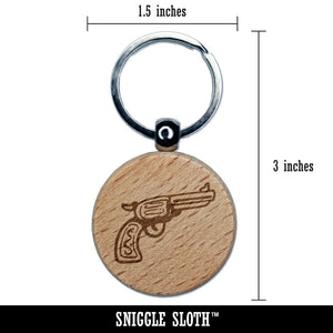 Cowboy Western Gun Revolver Handgun Engraved Wood Round Keychain Tag Charm