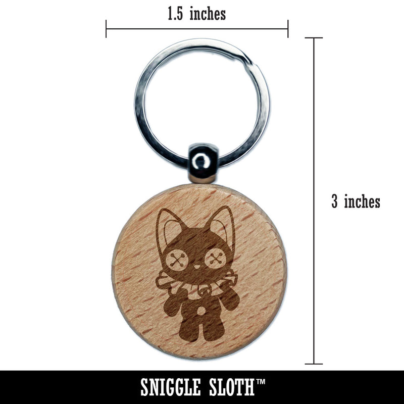 Creepy Spooky Vintage Cat Doll with Button Eyes Engraved Wood Round Keychain Tag Charm