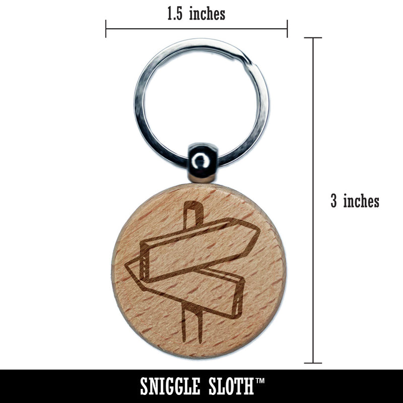 Crossroads Sign Diverging Paths Choices Decisions Engraved Wood Round Keychain Tag Charm