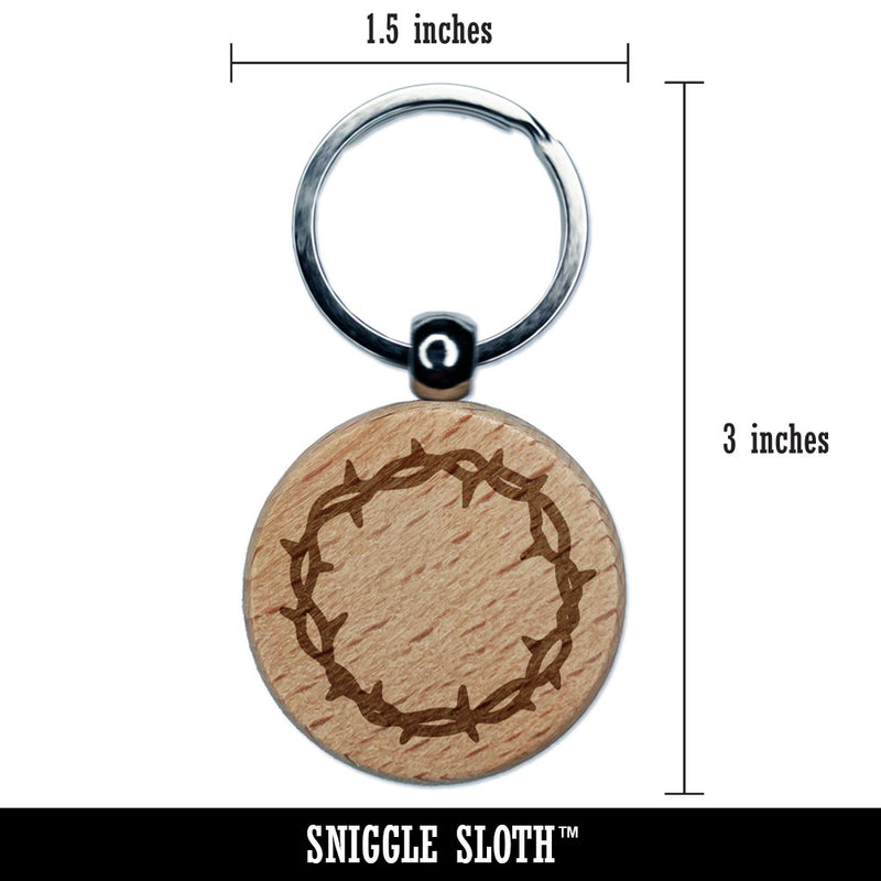 Crown of Thorns Jesus Christ Christianity Easter Engraved Wood Round Keychain Tag Charm