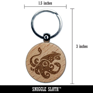 Curious Spotted Squid Tentacles Arms Engraved Wood Round Keychain Tag Charm