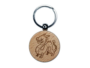 Cute Chinese Long Dragon Serpent Engraved Wood Round Keychain Tag Charm