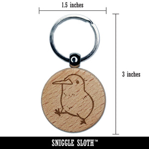 Cute Chubby Kiwi Bird Walking New Zealand Engraved Wood Round Keychain Tag Charm