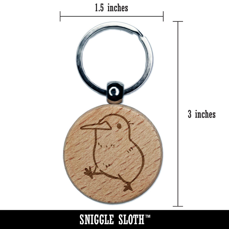 Cute Chubby Kiwi Bird Walking New Zealand Engraved Wood Round Keychain Tag Charm