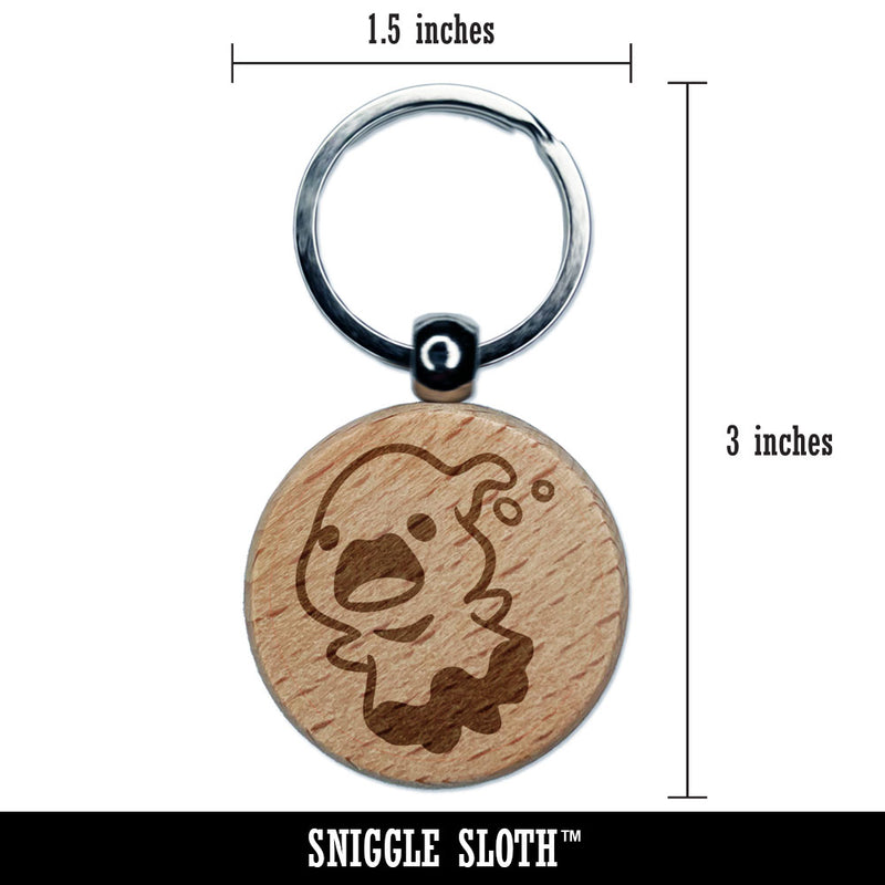 Cute Sheet Ghost Spirit Apparition Spooky Haunted Engraved Wood Round Keychain Tag Charm