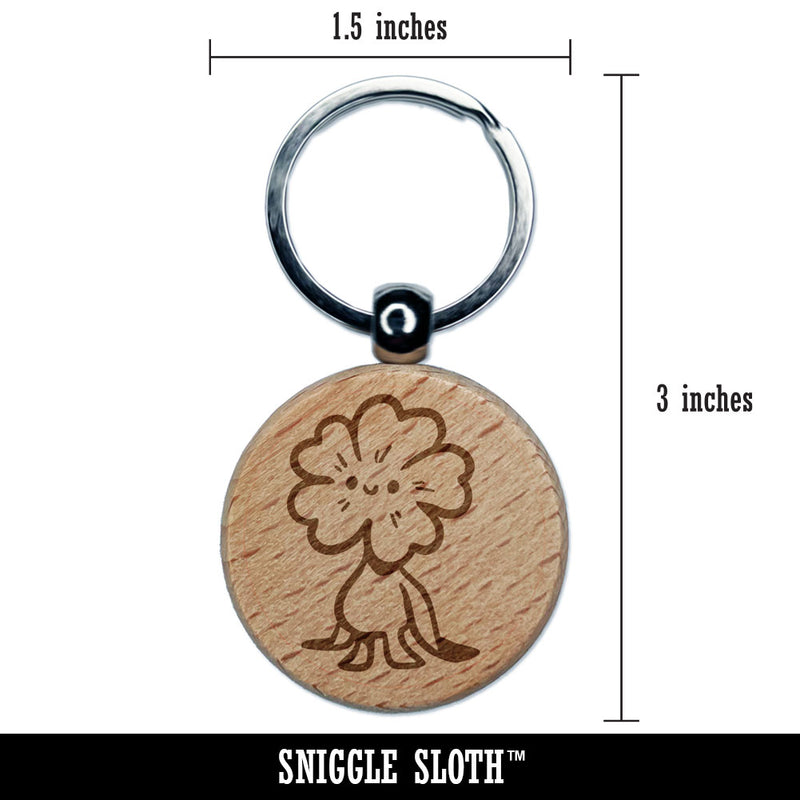 Cute Weird Flower Creature Smile Happy Face Engraved Wood Round Keychain Tag Charm