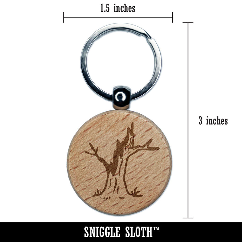 Dead Tree Stump Wood Engraved Wood Round Keychain Tag Charm